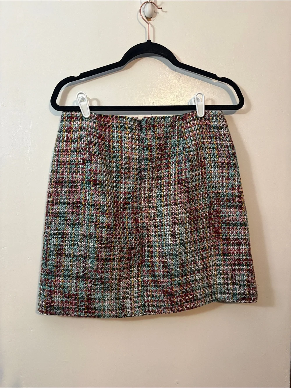 NWT: LOFT Multicolor Tweed Mini Skirt with Black Zip Trim